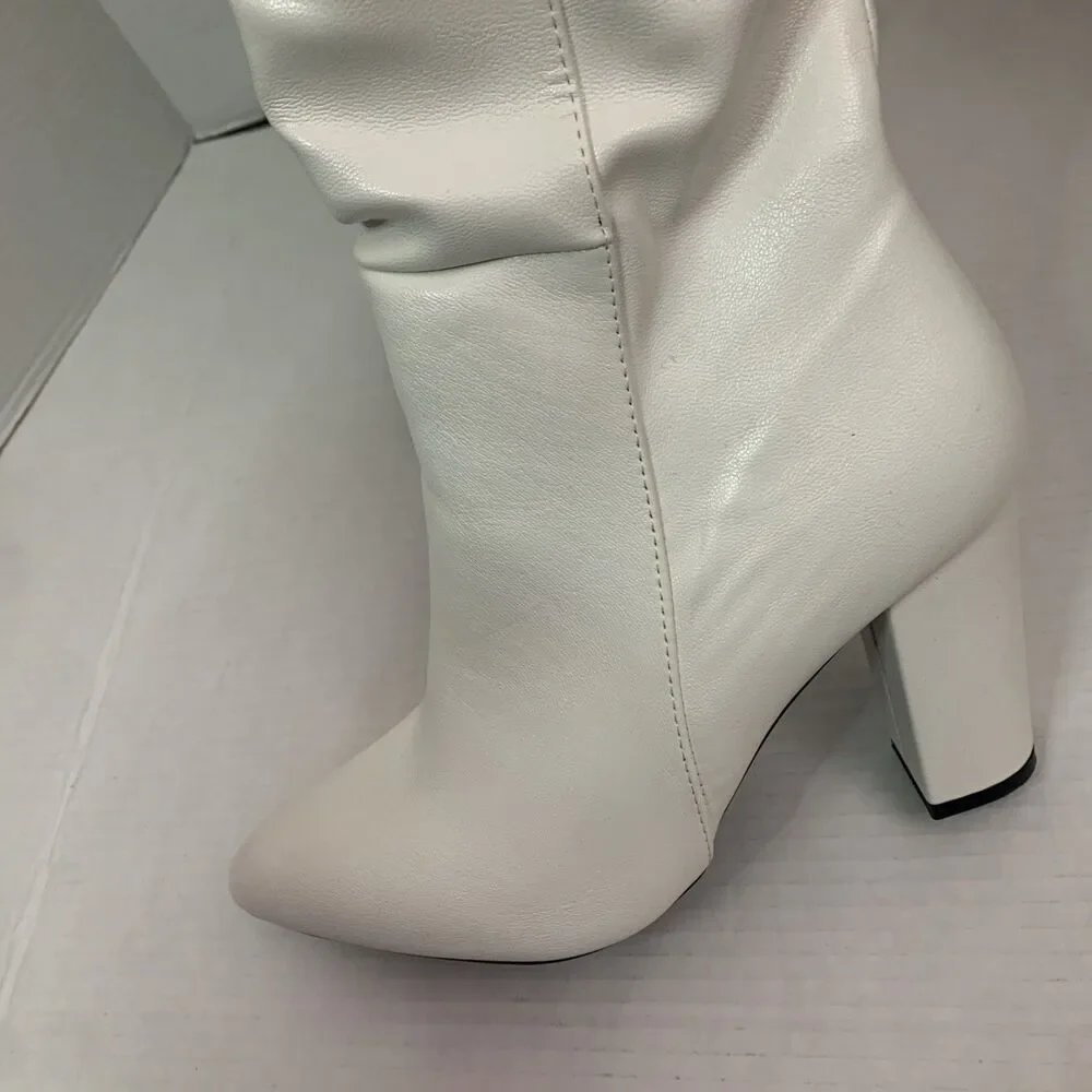 Womens Pointed Toe Zip Up Formal Chunky High Heel Knee High Boots - Picture 7 of 8